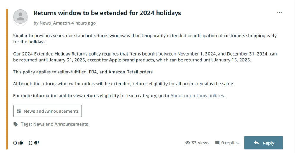 Amazon Extended Holiday Returns Start November 1, 2024